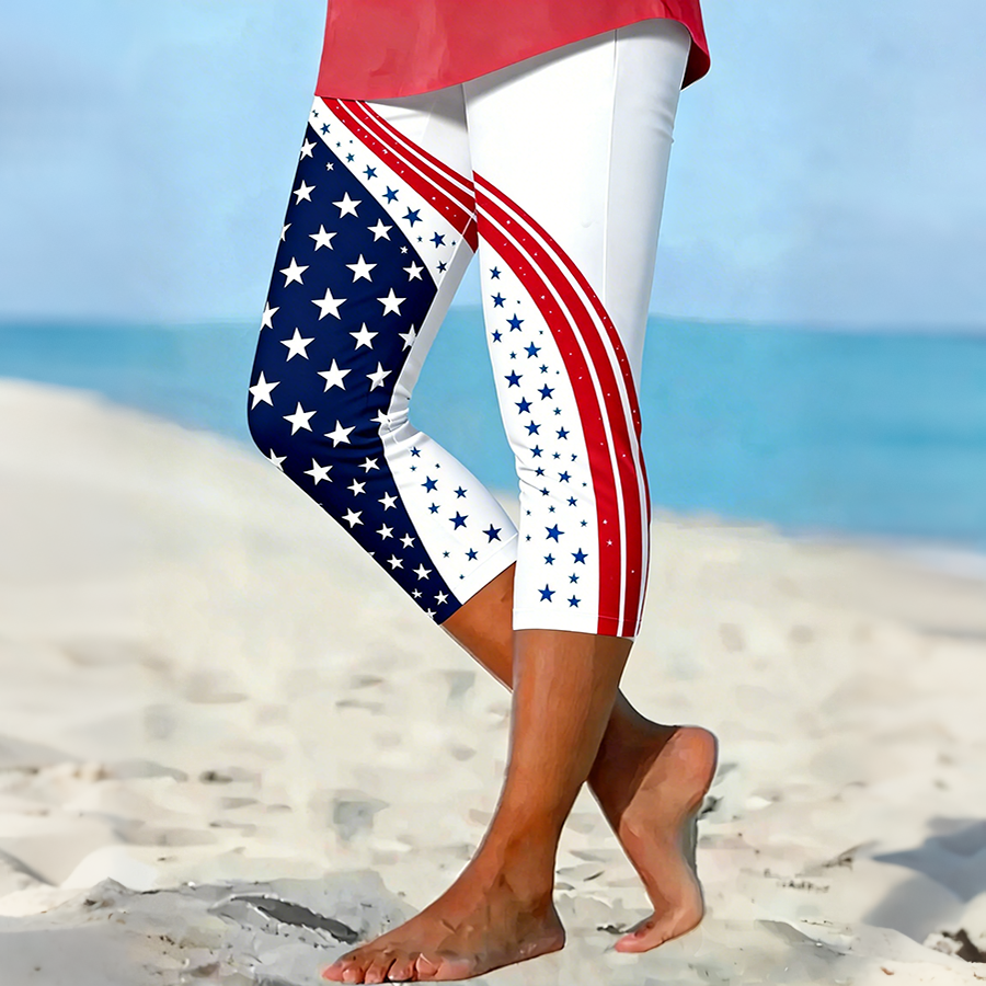 Women's Casual American Flag Art Printed Leggings