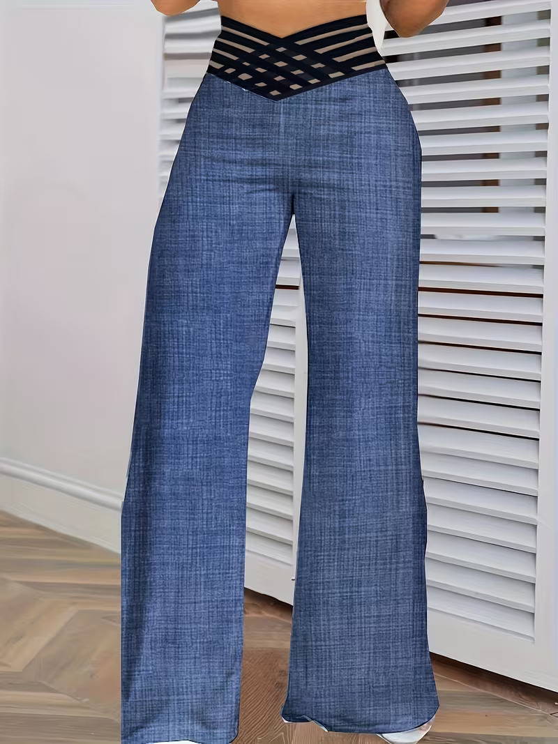 Women's Elastic Waist Flare Leg Pants Soild Ruched Long Yoga Trousers
