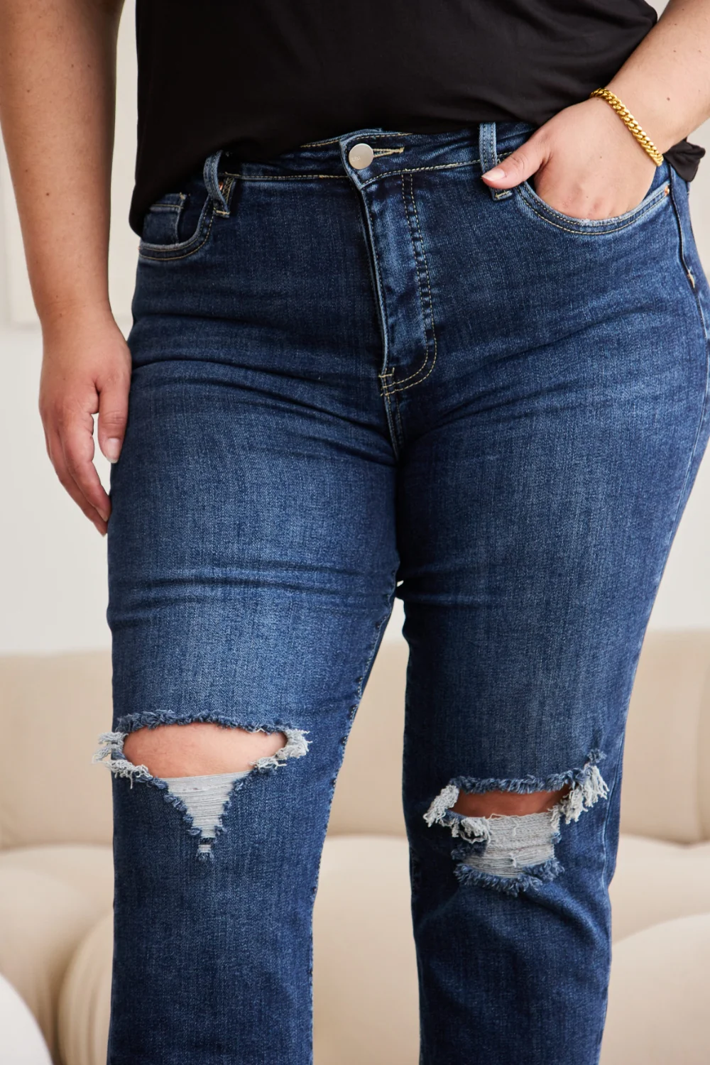 Crop Full Size Tummy Control Distressed High Waist Raw Hem Jeans