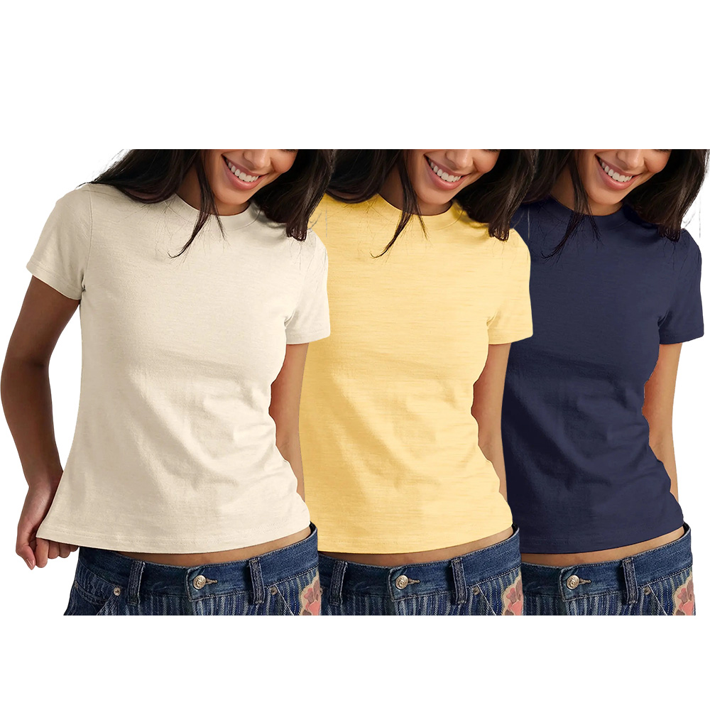 Women's Short Sleeve T Shirts Crew Neck Slub 100% Cotton Shirt