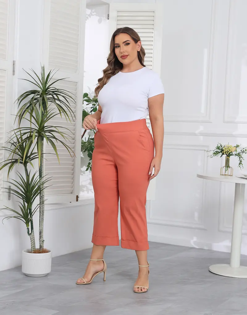 Women's Plus-Size Tie-Free Capri Pants
