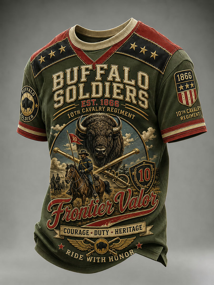 Buffalo Soldiers Vintage Military Heritage 3D Graphic T-Shirt