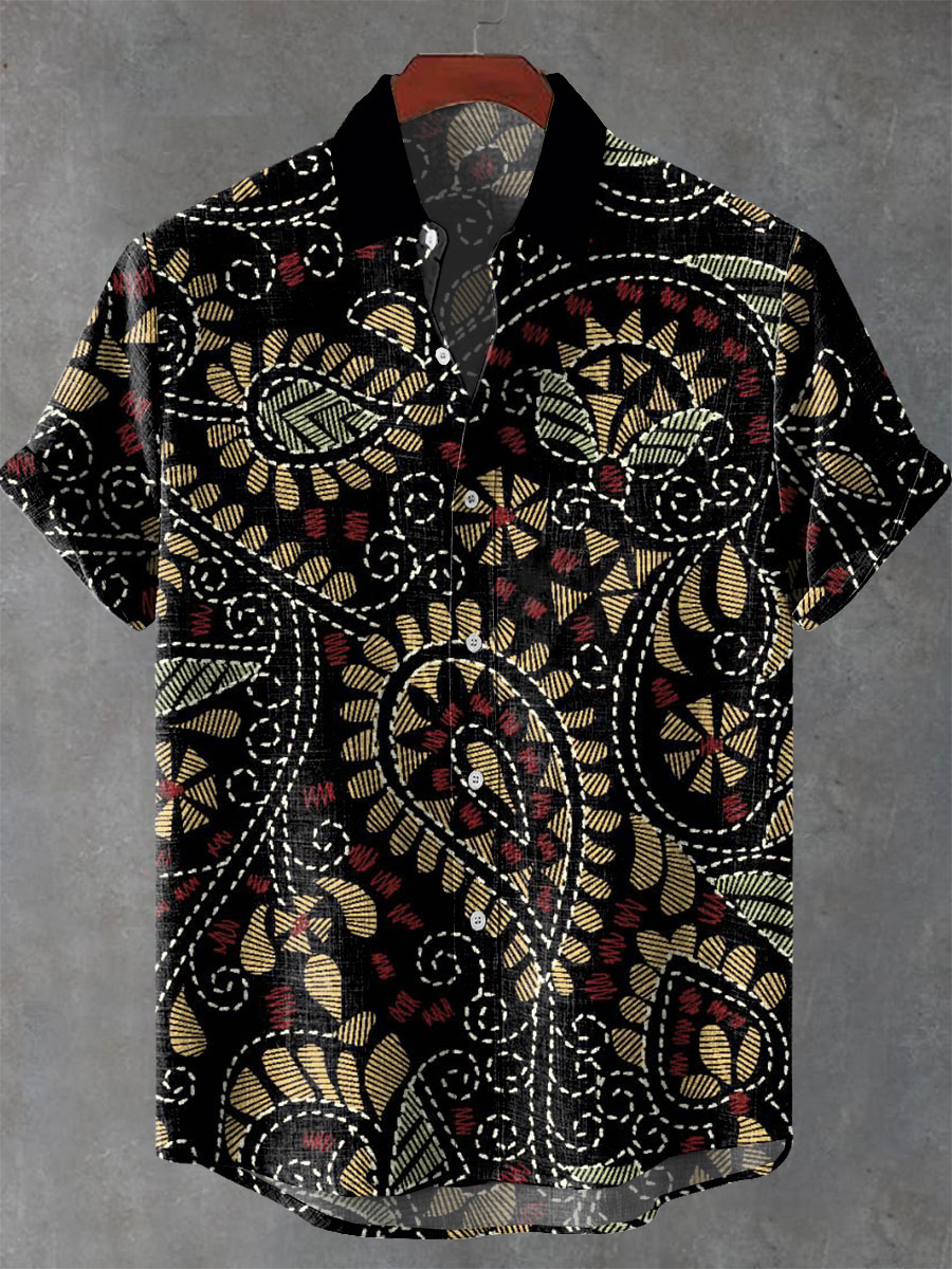Retro Pattern Art Print Casual 100% Cotton Shirt