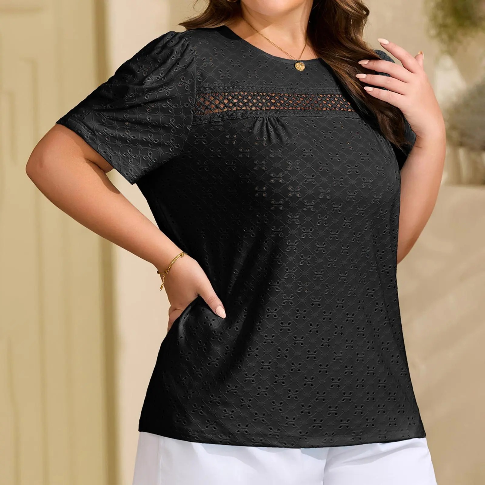 Plus-Size Puff Sleeve Blouse