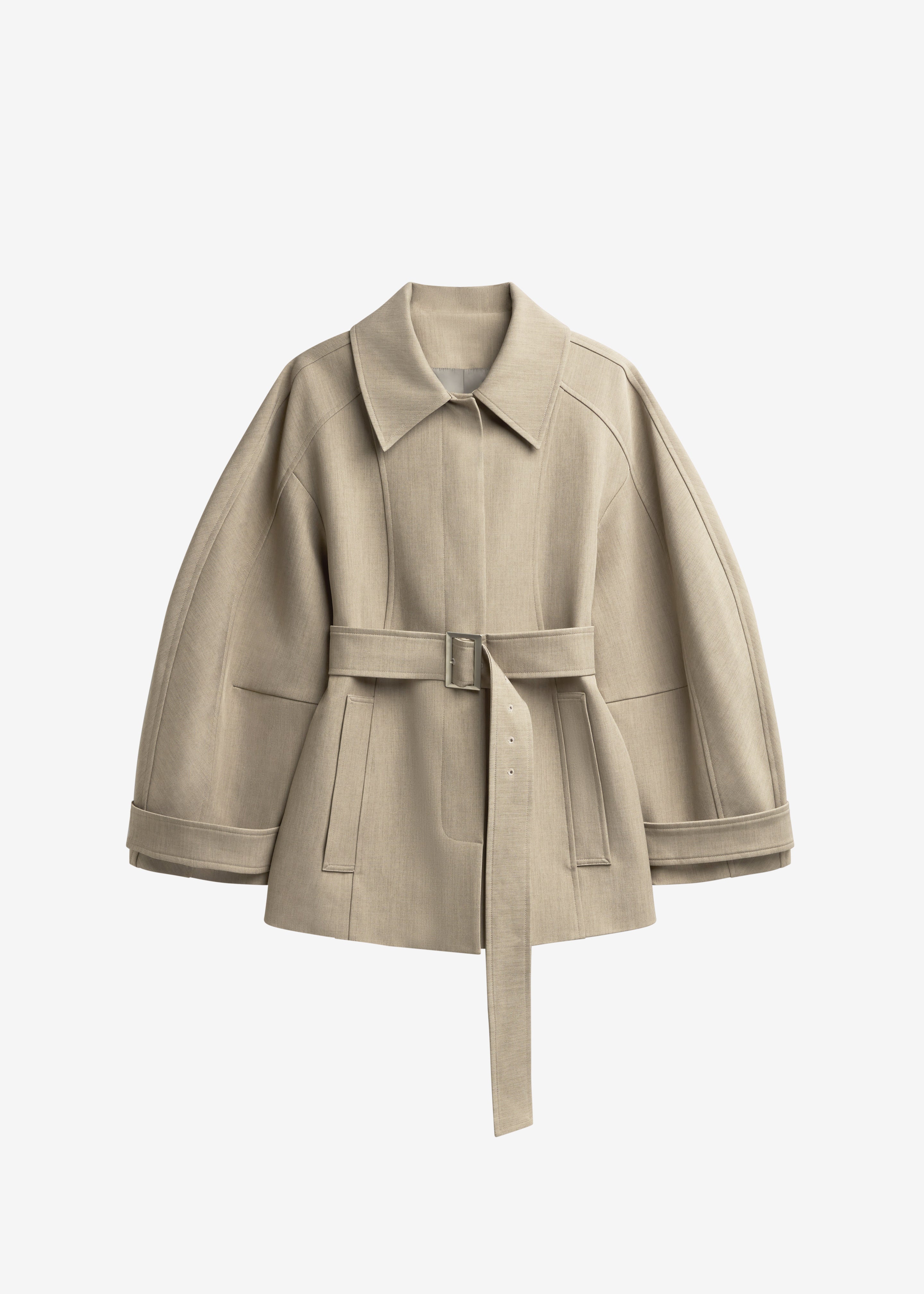 Venlo Curve Sleeve Belted Jacket - Beige