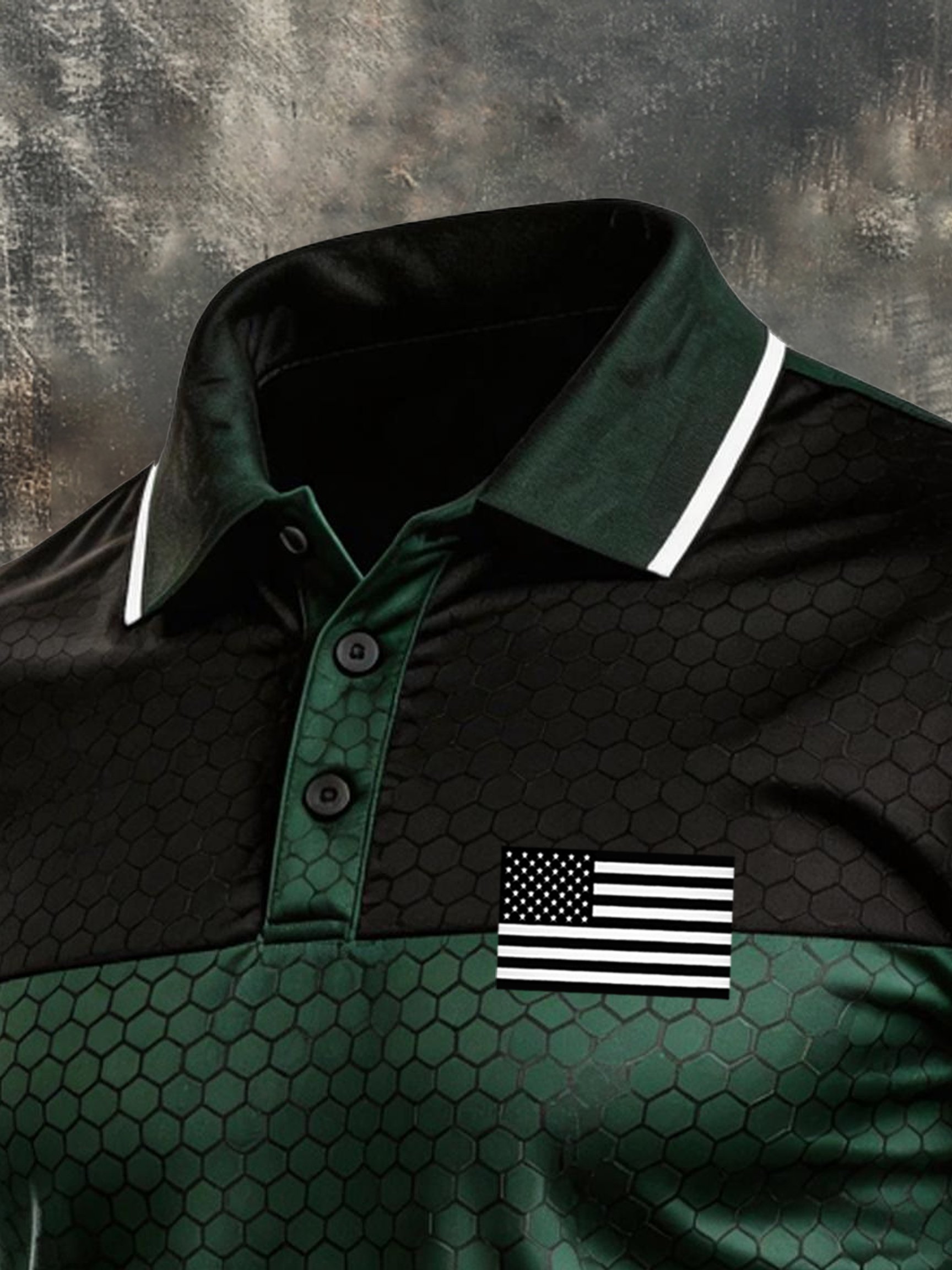 Men's Retro Patriotic Color-Block Short-Sleeve Polo Shirt