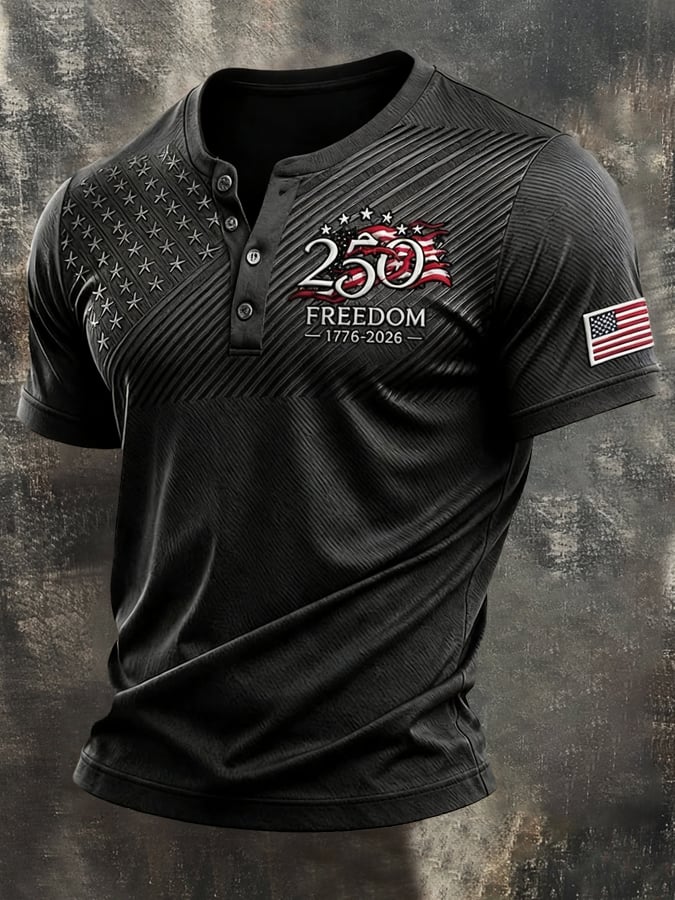 Men's Vintage Independence Day Patriot Henley T-Shirt