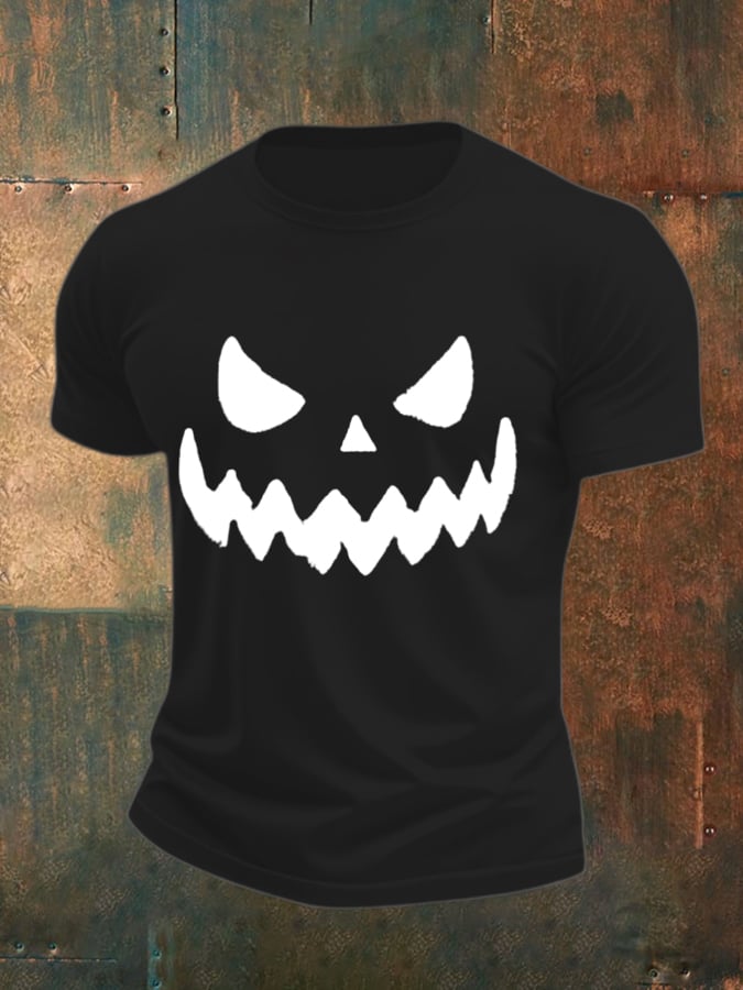 Men's Halloween Pumpkin Face Print T-Shirt