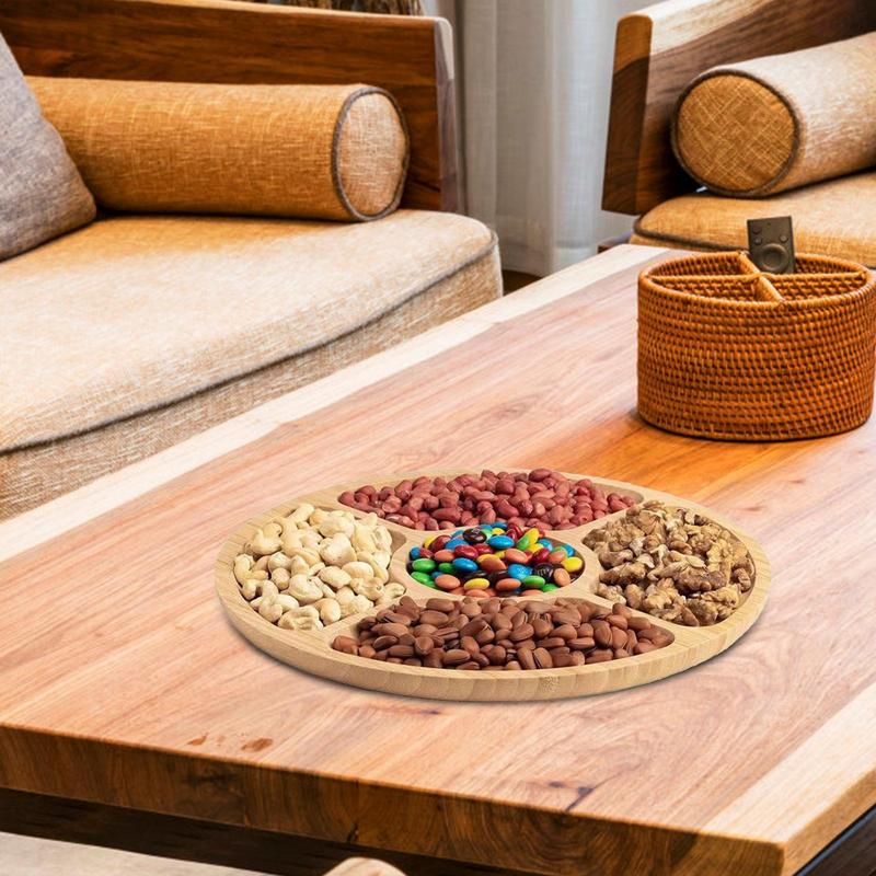 Bamboo Appetizer Party Platter Divided Serving Tray With 5 Compartments Fit For Serving Dishes Serving Platters Chip And Dip Tra