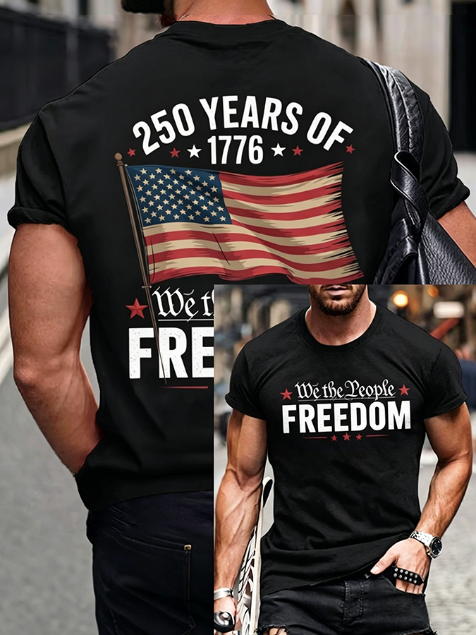 Men'S Casual American 1776-2026 Anniversary Printed Short Sleeved T-Shirt