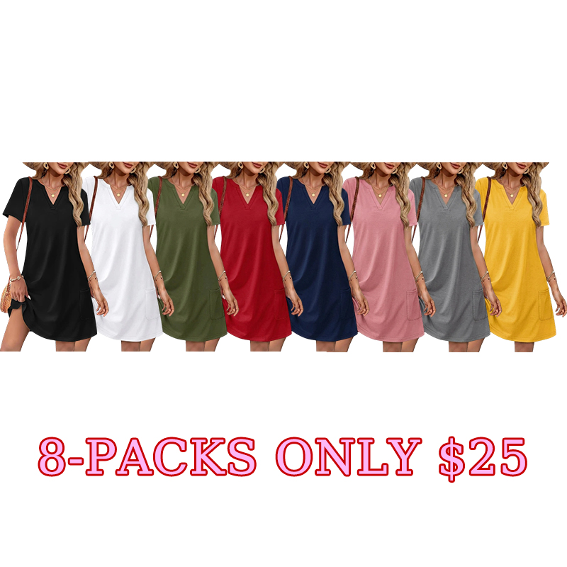 🌸 BreezyCharm Women's V-Neck Midi Dress