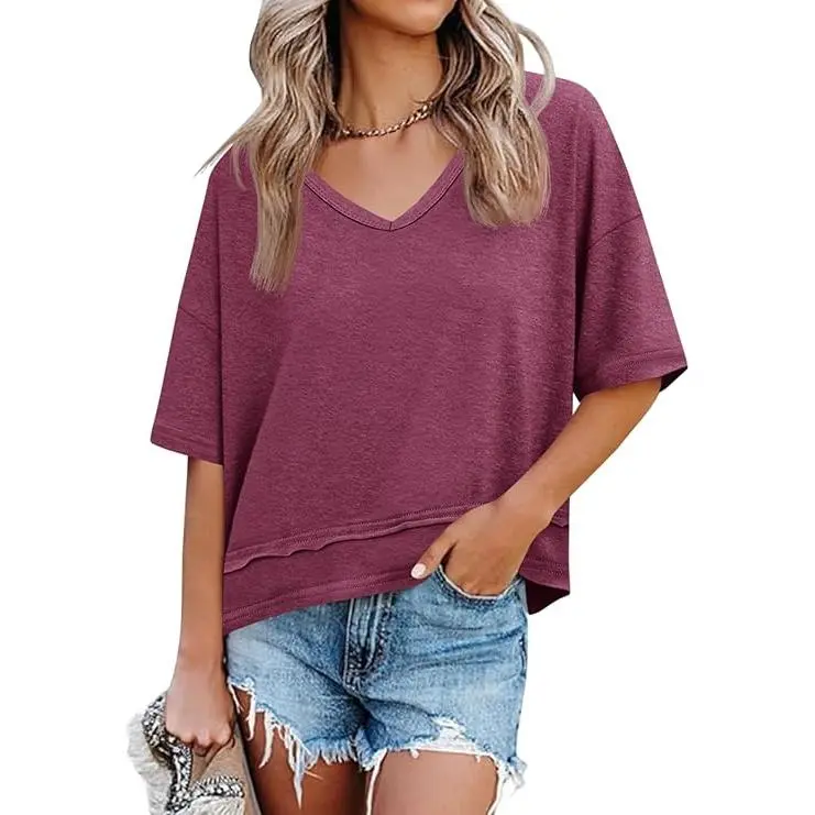 Cicy Bell Women's Summer V-Neck T-Shirt — Premium Blend Fabric, Slimming V-Neck Design