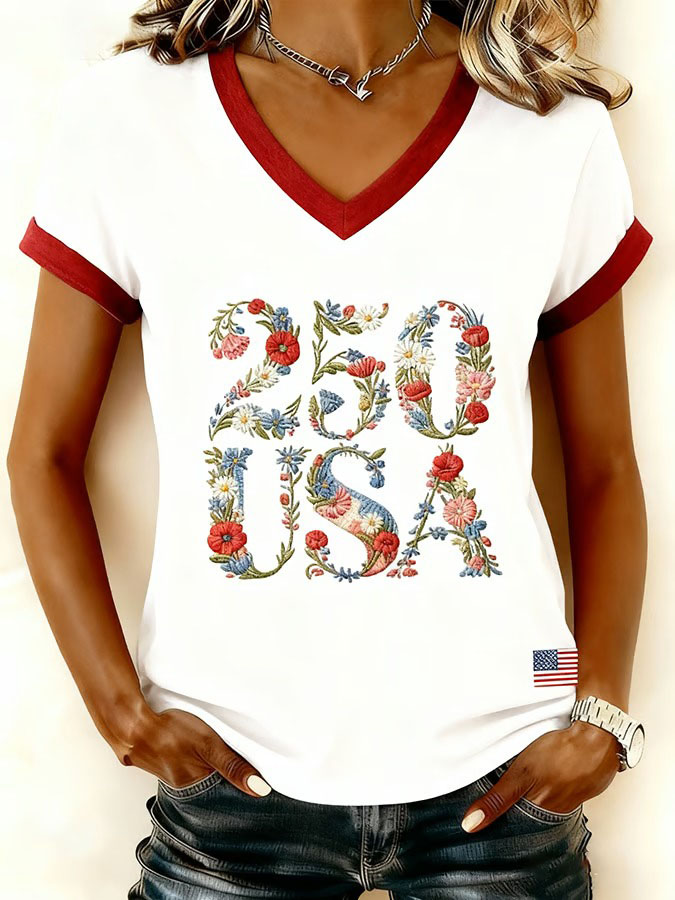 Women's Retro American Anniversary Printed T-shirt