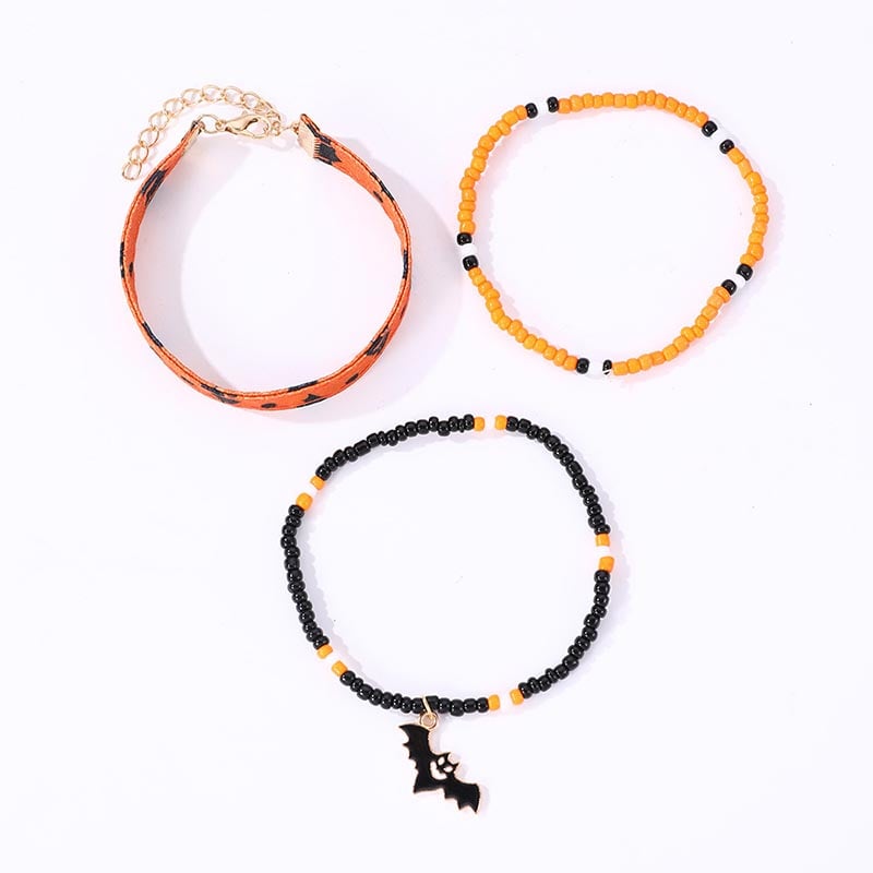 Fashionable And Creative Rice Beads Metal Pumpkin Bat Ghost Design Bracelet