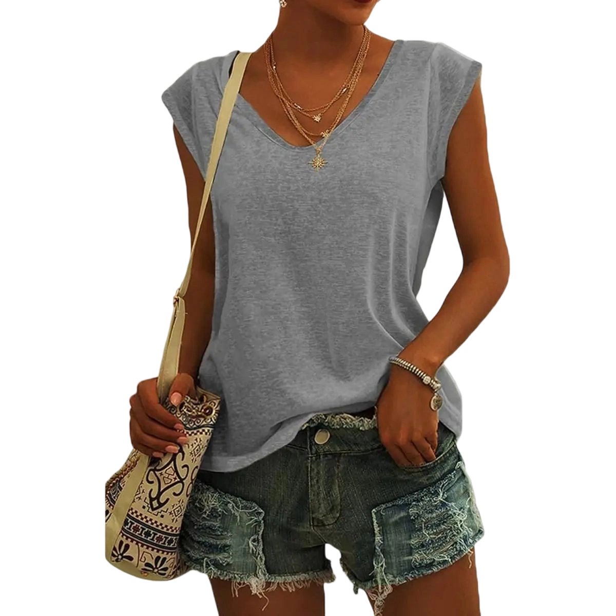 Womens Cap Sleeve Tops V Neck Loose Fit Tshirts Spring Summer Casual Basic Tees