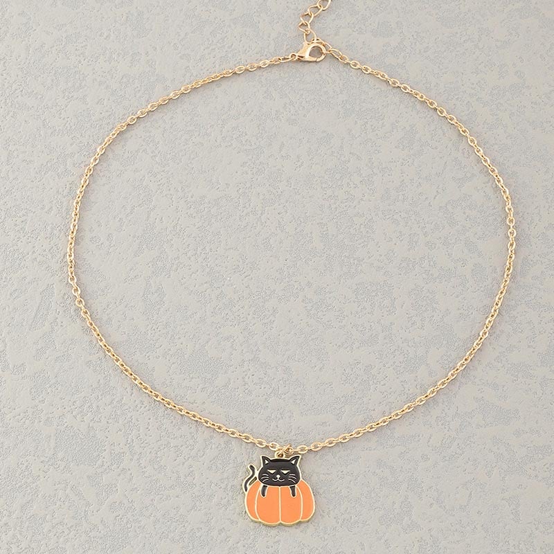 Fashionable And Personalized Creative Pumpkin Devil Bat Grimace Design Necklace