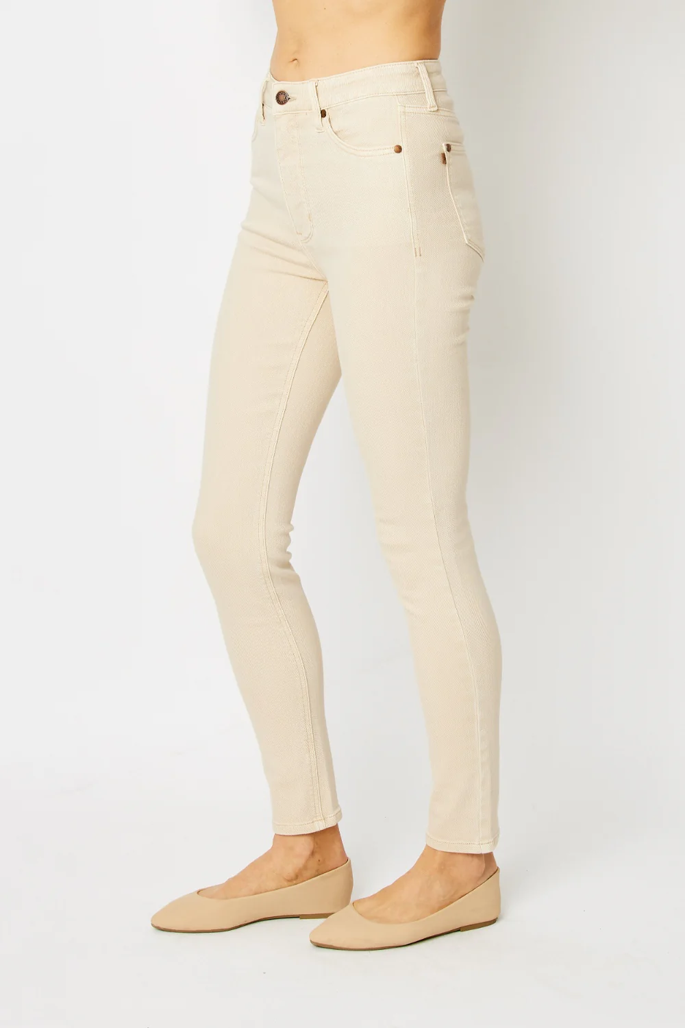 Blue Full Size Garment Dyed Tummy Control Skinny Jeans