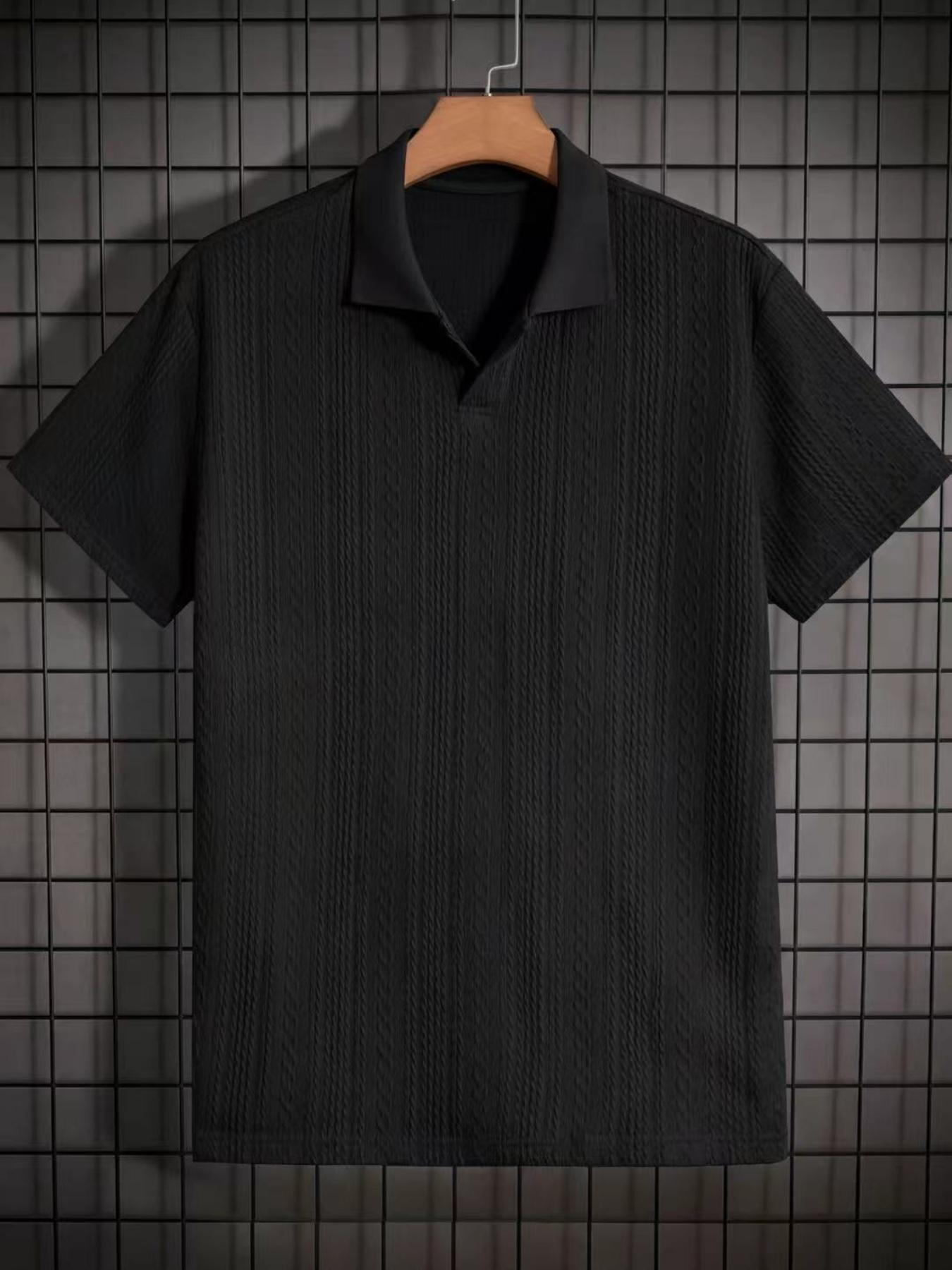 Men's Solid-Color Jacquard Knit Polo Shirt