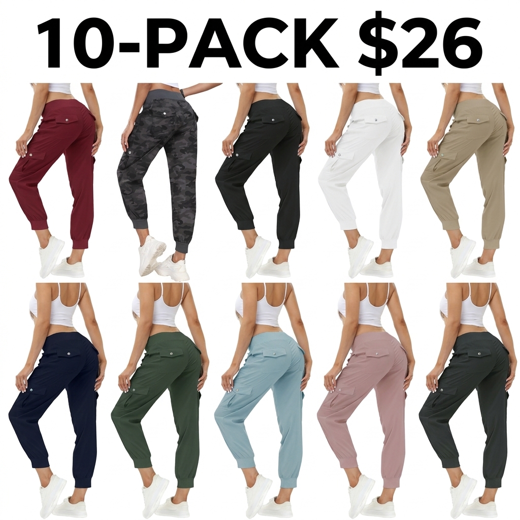PLUS SIZE Lightweight Hiking Cargo Pants Outdoor Quick Dry Casual Travel Sweatpants Joggers Elastic Waist 6 Pockets