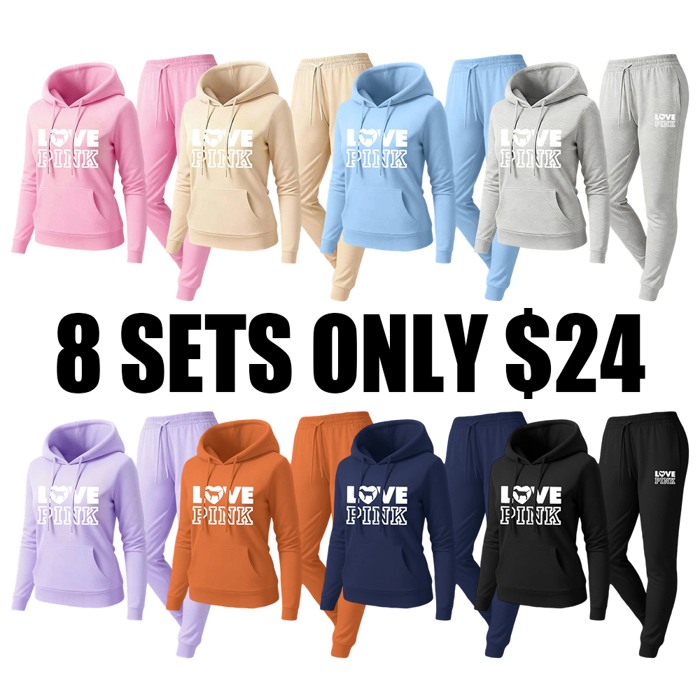 Women's pink letter print sweatshirt and pants set