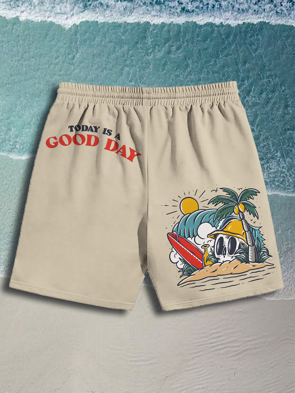 Men's Today Is A Good Day Illustration Print Casual Cotton Shorts