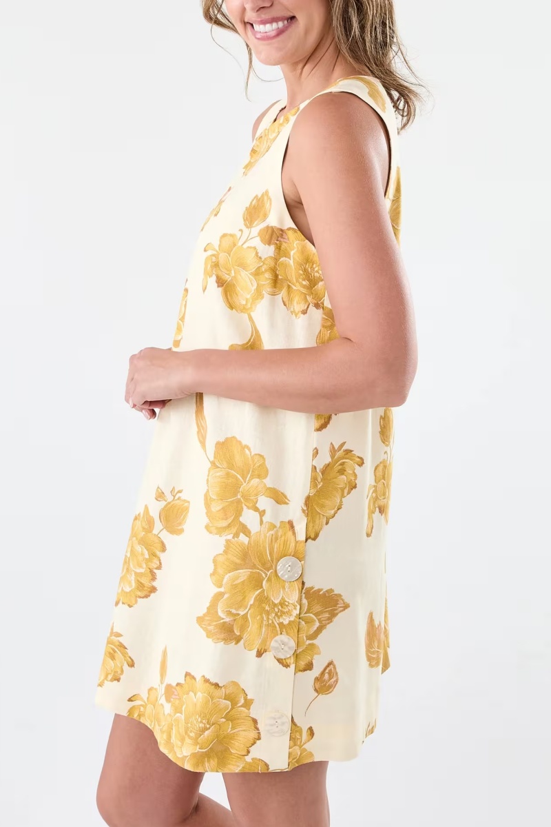 Sleeveless Linen BlendButton Detail Mini Dress