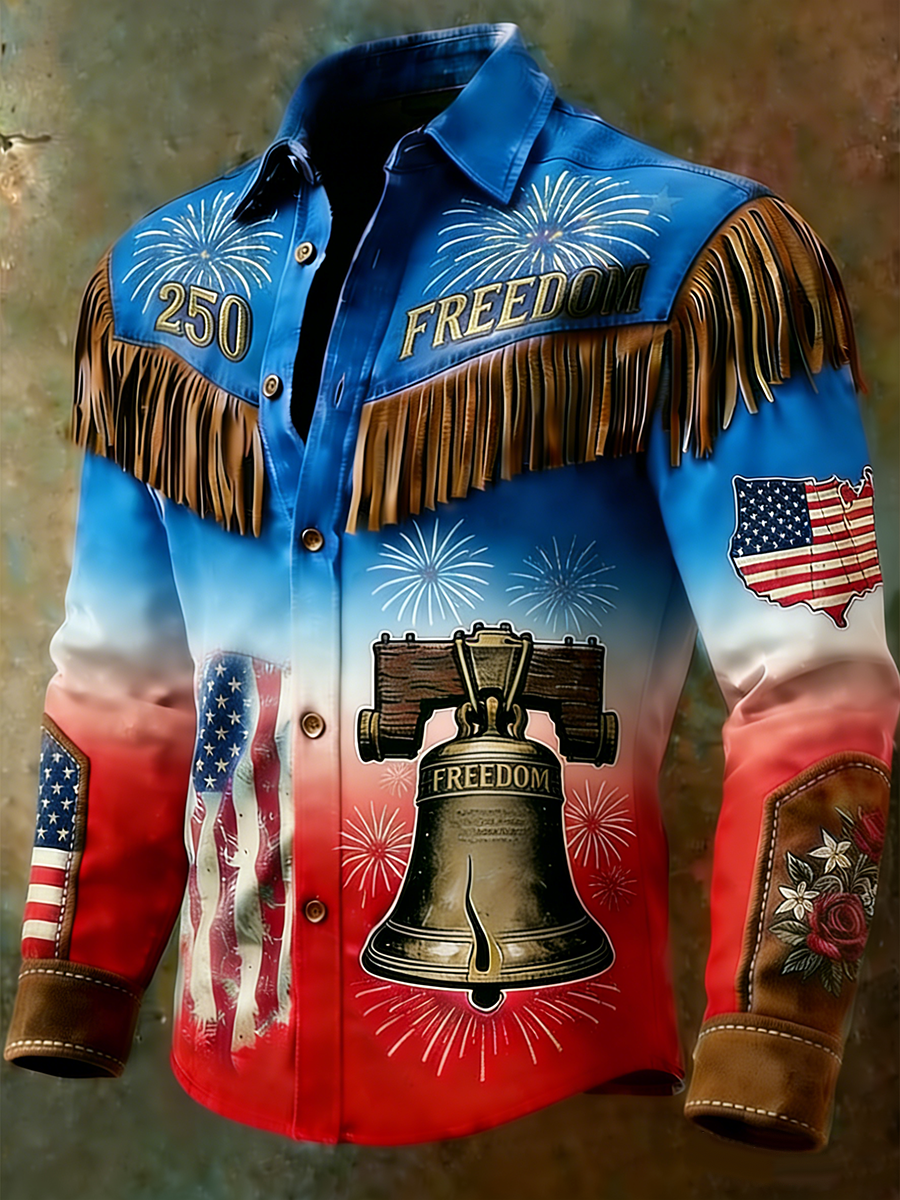 Men's Patriots USA 250th Anniversary Liberty Bell Fringe Western Shirt