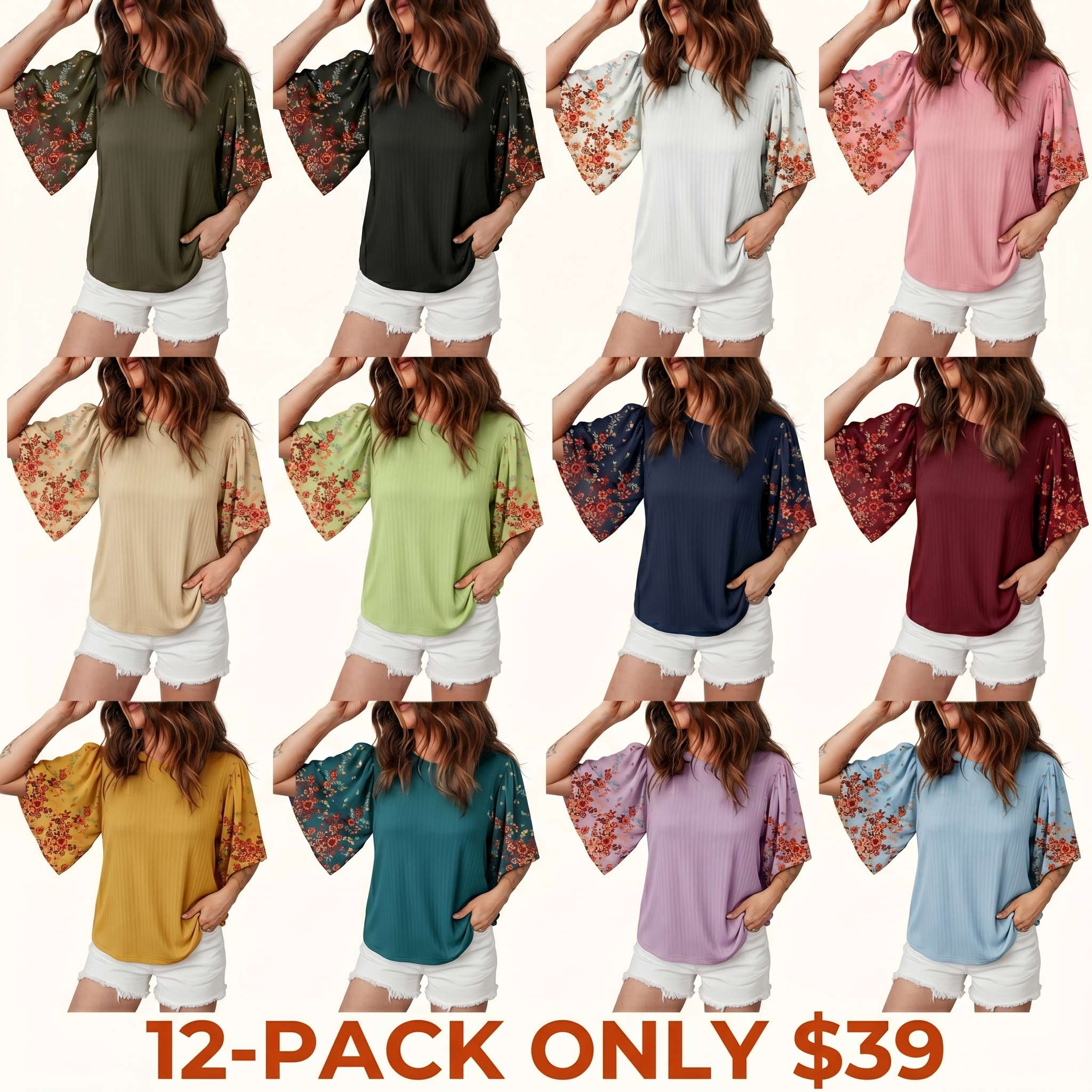 Women's Bohemian-Style T-Shirt Top — Crew Neck, 3/4 Sleeves