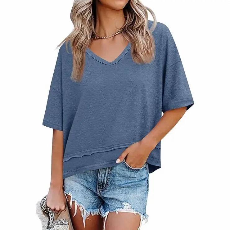 Women's Summer V Neck T Shirts Casual Short Sleeve Flowy Tops
