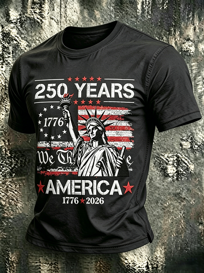 Men'S Casual American 250Th Anniversary Personalized Printed Round Neck T-Shirt