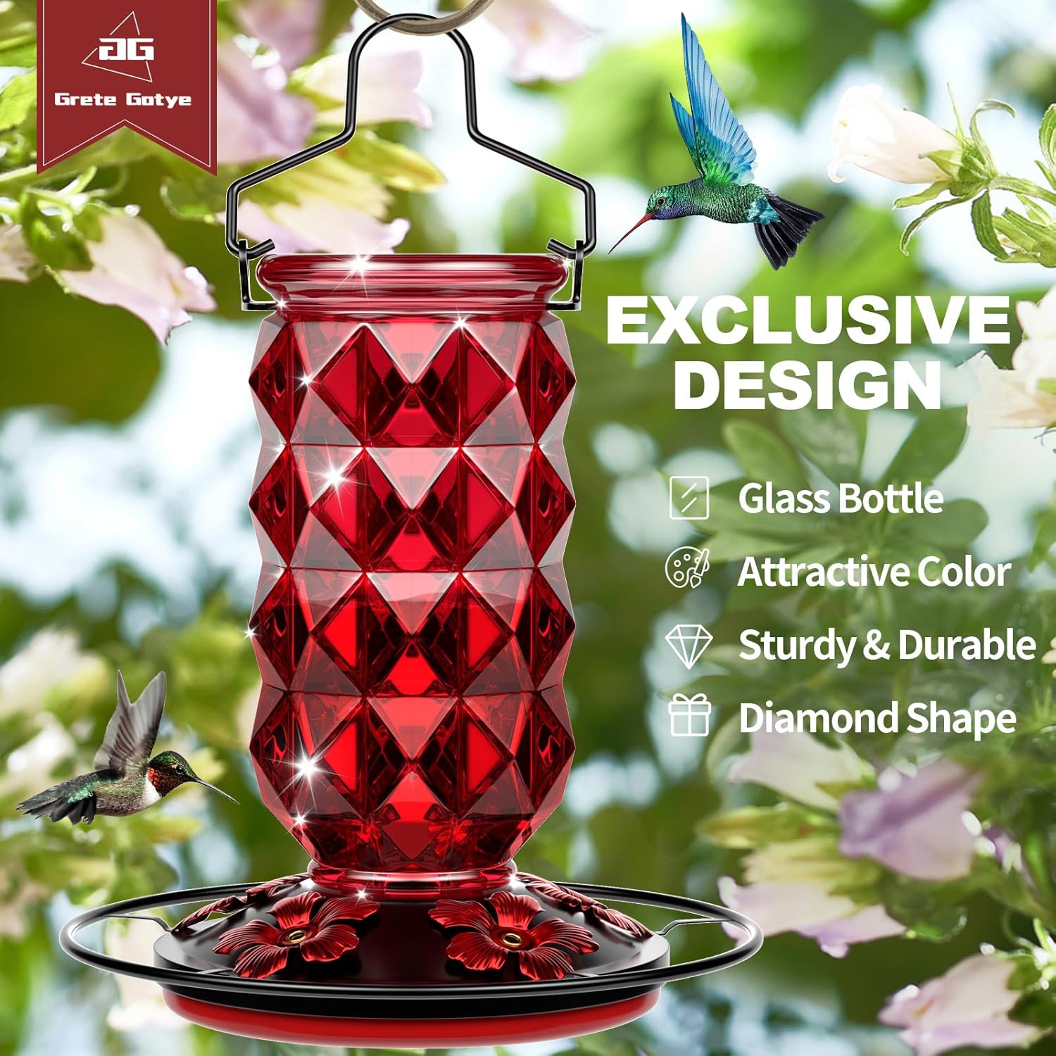 Red Glass Hummingbird Feeder