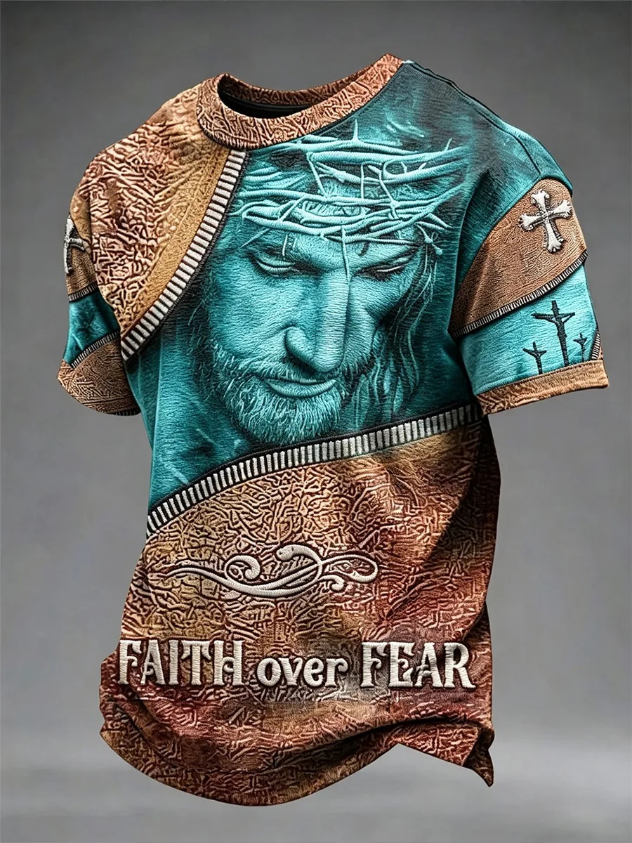 Men's Christian Faith Over Fear Cross Short Sleeve T-shirt