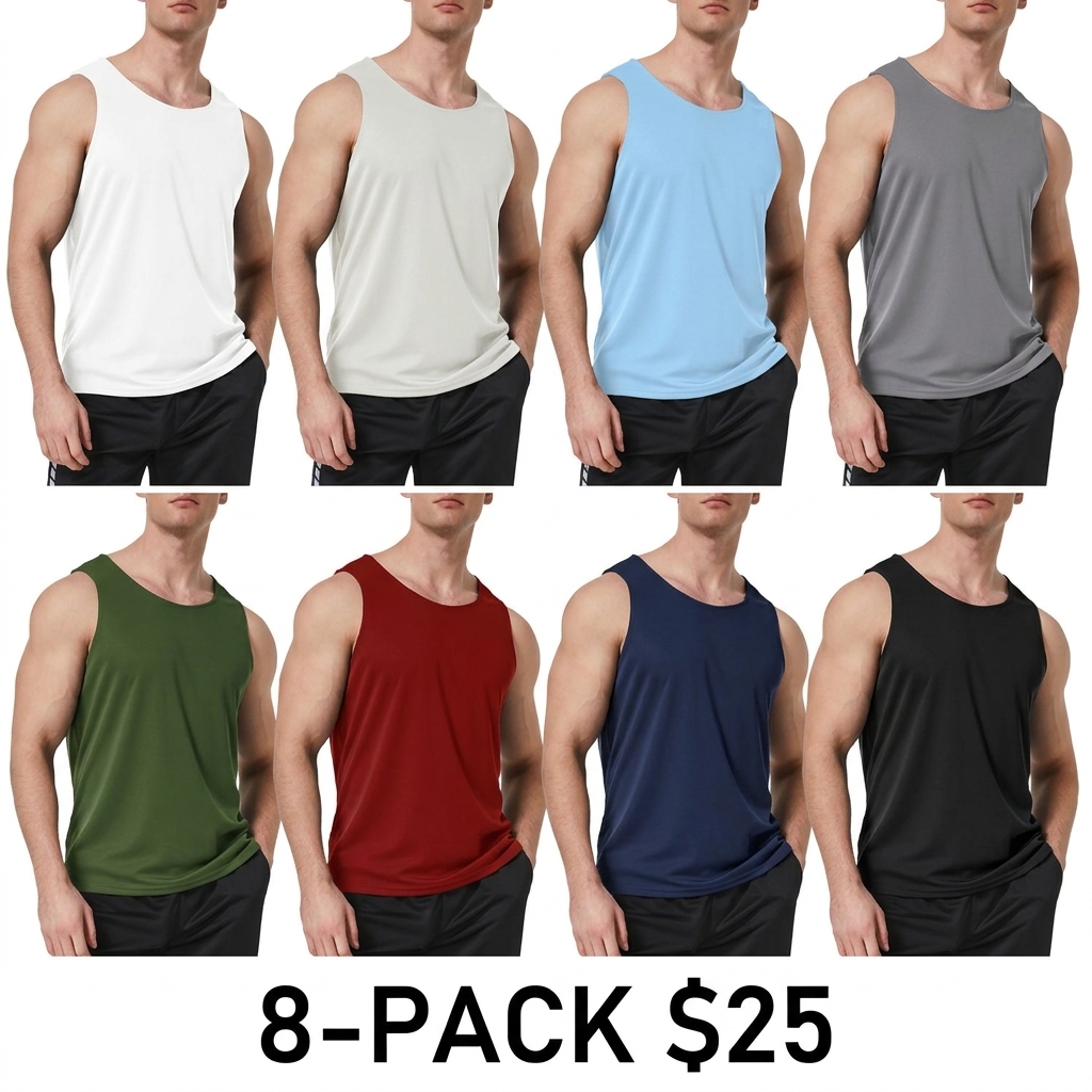 Men's 8-Pack Quick Dry Workout Tank Tops – Breathable Gym Sleeveless Muscle Shirts