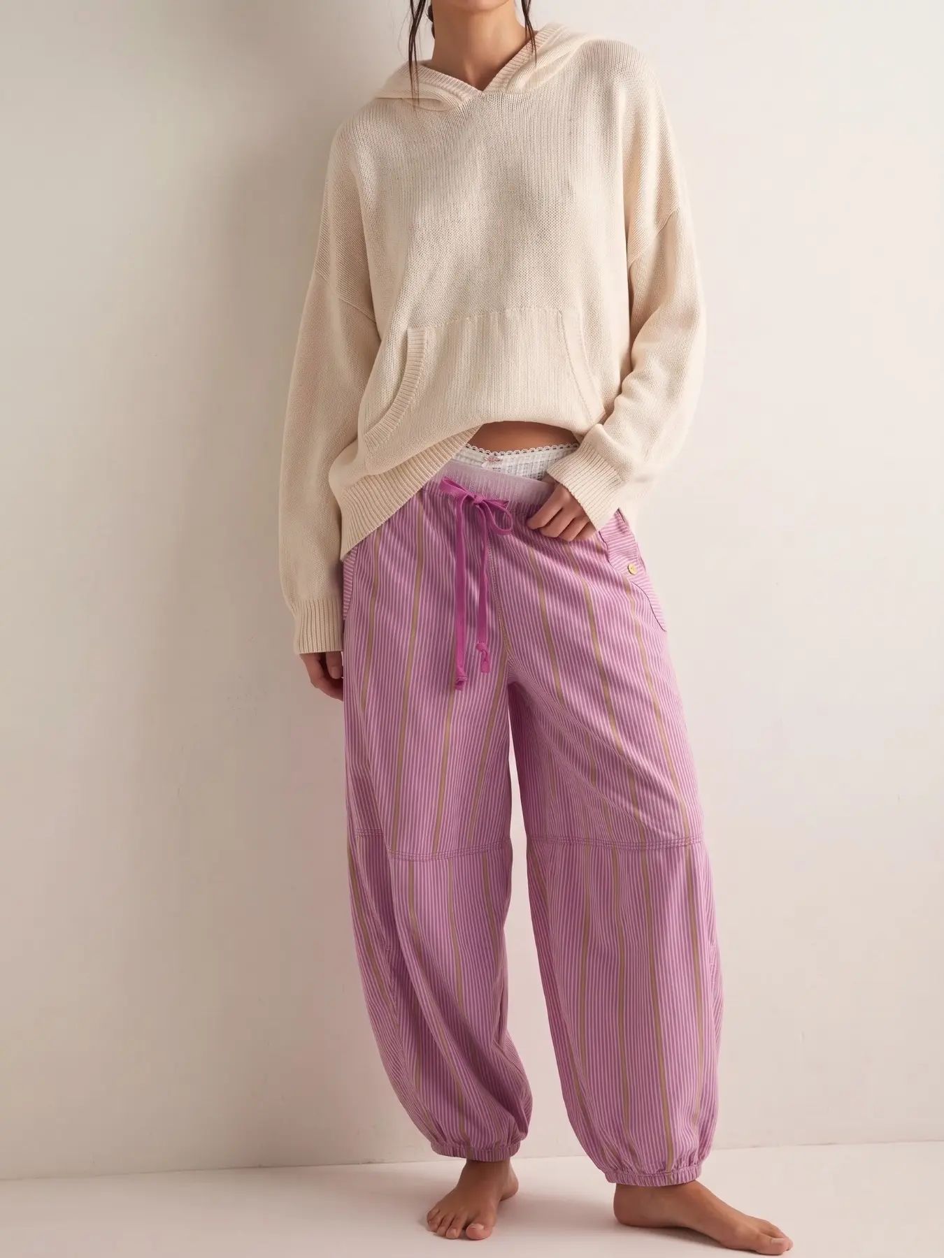 🔥LAST DAY SALE 90% OFF💕Striped Wide Leg Pants, pumpkin pants,Millennial Style Loose Fit Drawstring Waist
