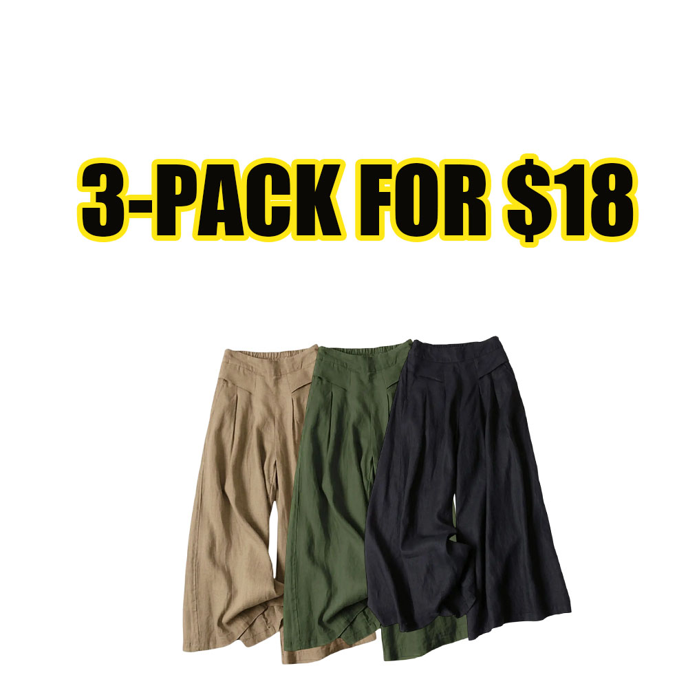 Women's Cotton Linen Wide-Leg Culotte Pants