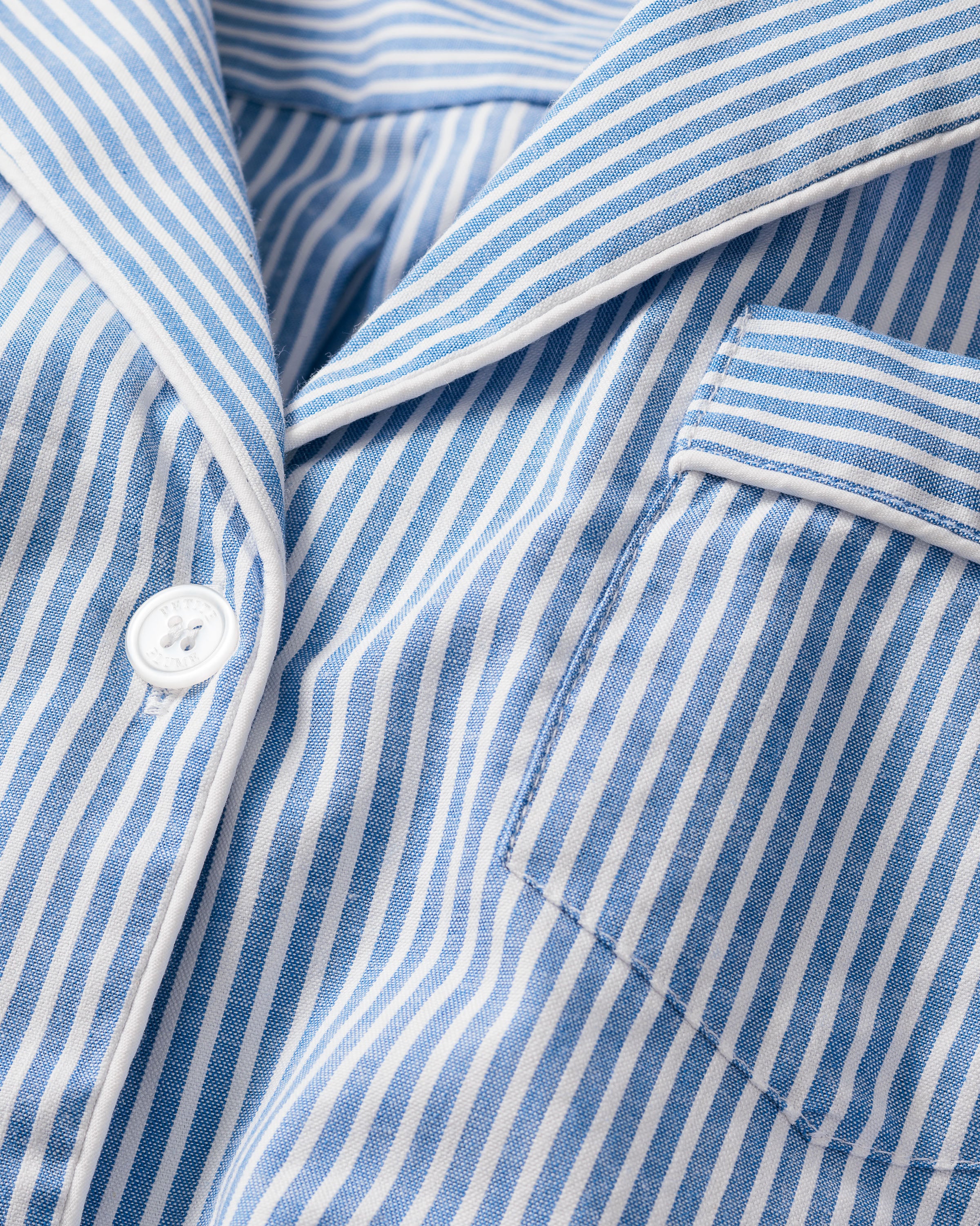 Women's Twill Long Sleeve Short Set in French Blue Heritage Stripe