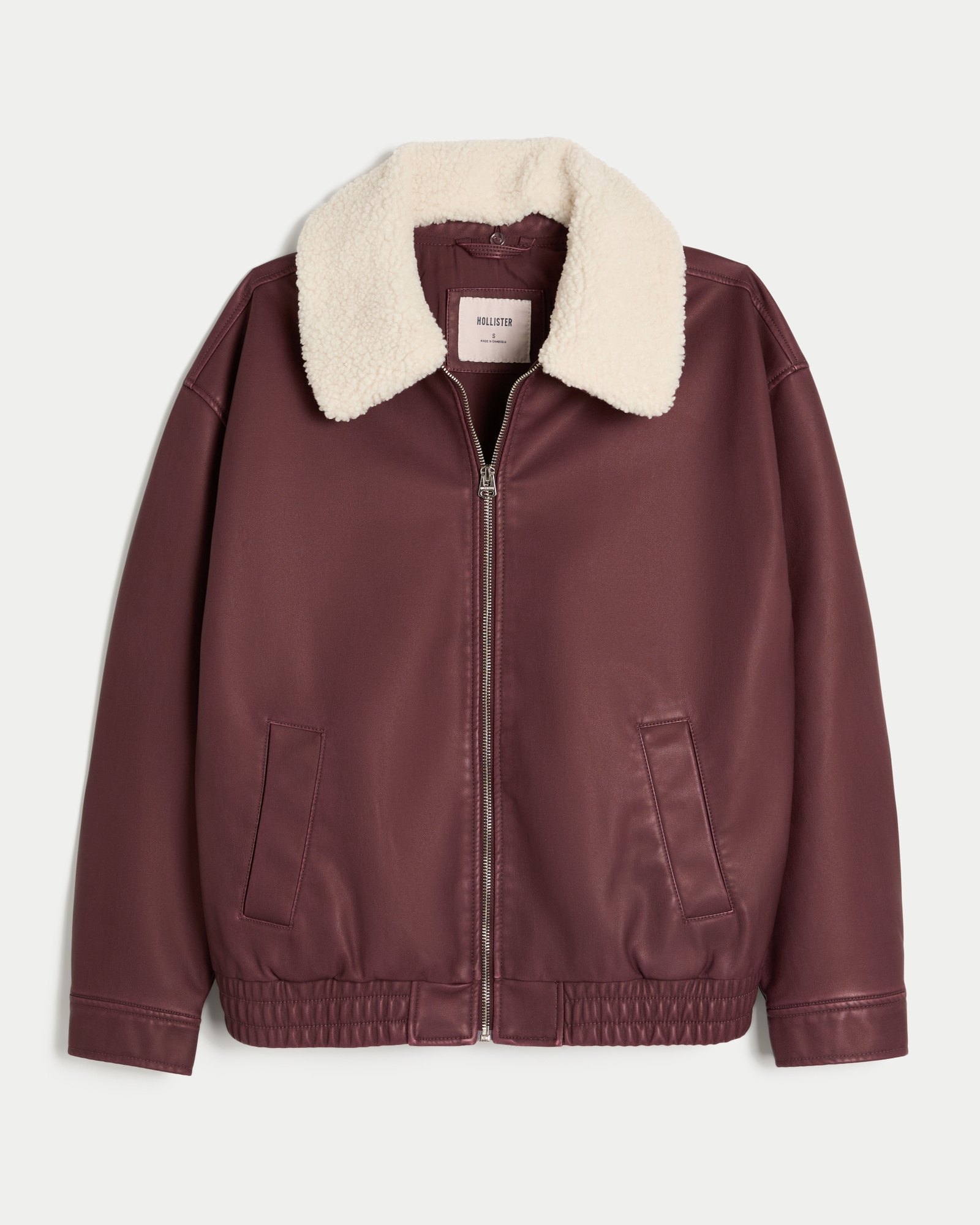 Sherpa Collar Faux Leather Bomber Jacket