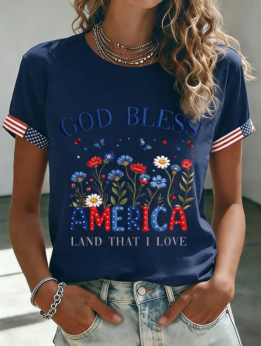 Women'S American Independence Day 250Th Anniversary Printed Short Sleeved T-Shirt