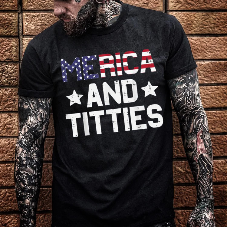 Merica And Titles Pattern Print 100%Cotton T-Shirt