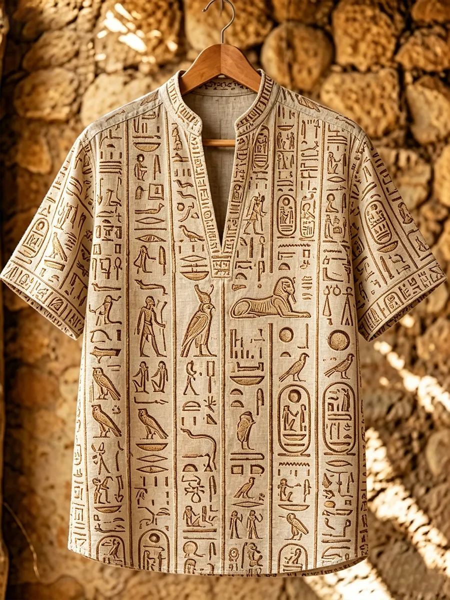 Men’s Ancient Egyptian Symbol Print Casual Shirt