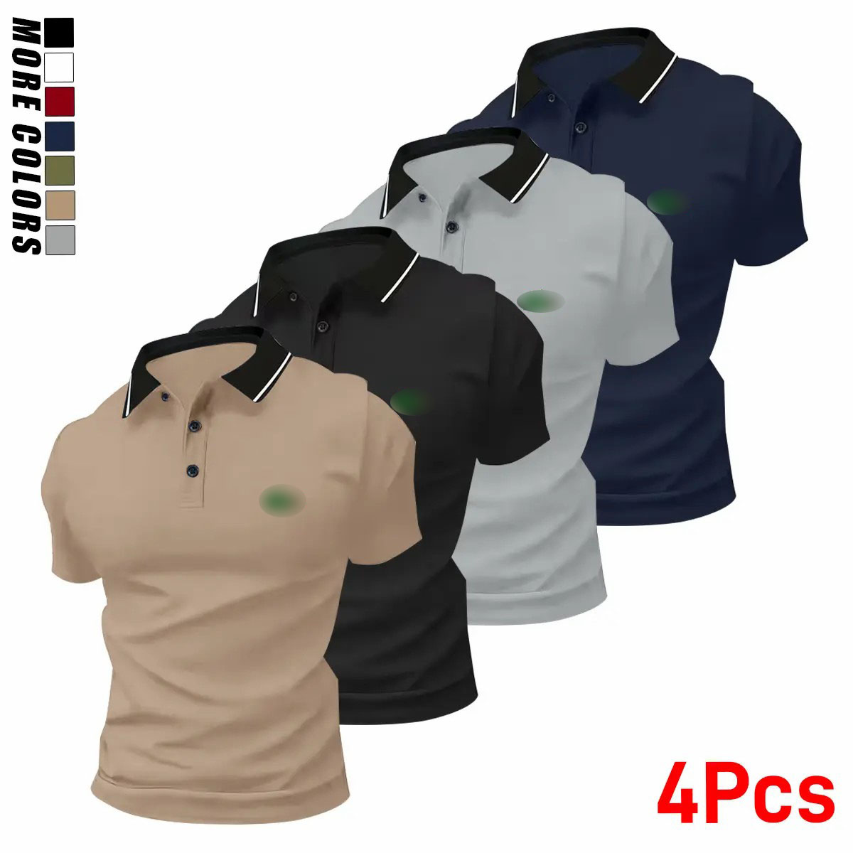 Men's 7-Pack Animal Print Polo Shirts – Stretch Polyester Summer Tops with Button Placket & Collar