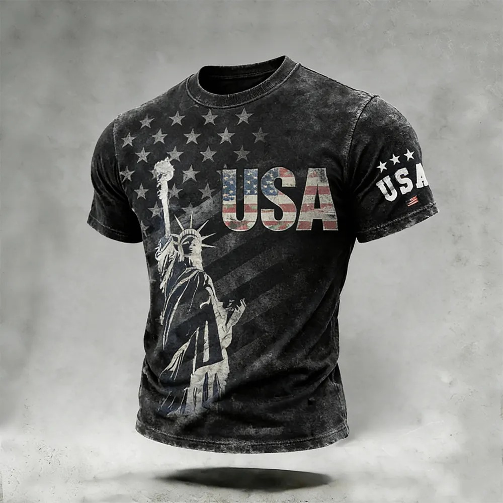 Men's Retro American Flag And Statue Of Liberty T-Shirt