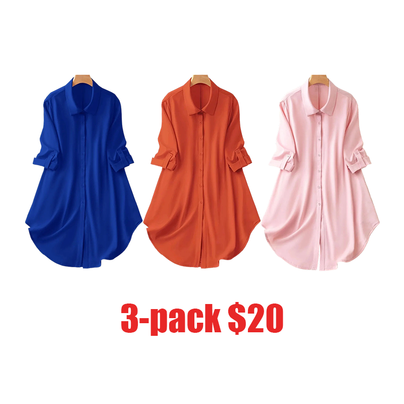 Women's Plus-Size Long Sleeve Button-Up Blouse – Elegant Collared Top for Spring & Fall Daily Wear