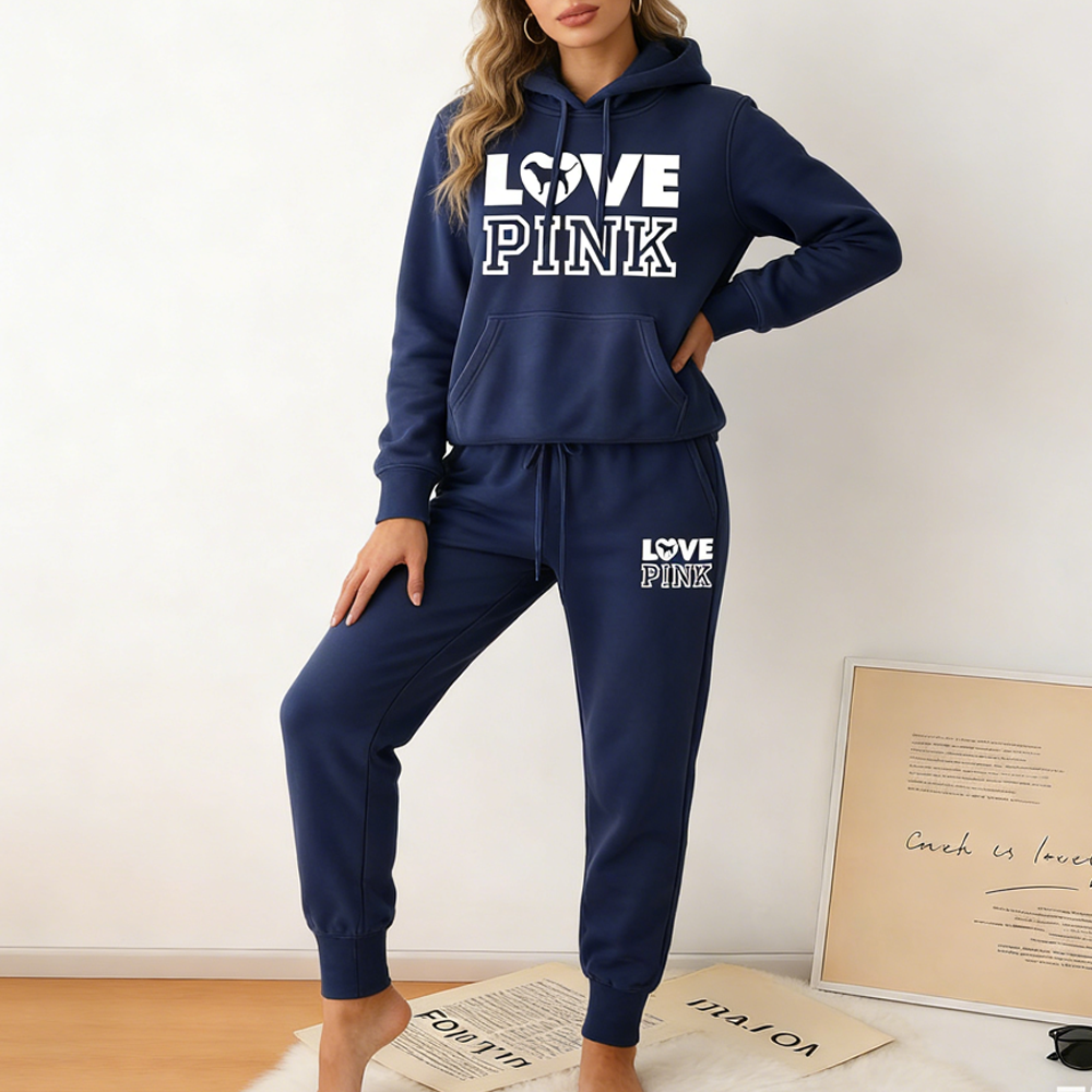 Women's pink letter print sweatshirt and pants set