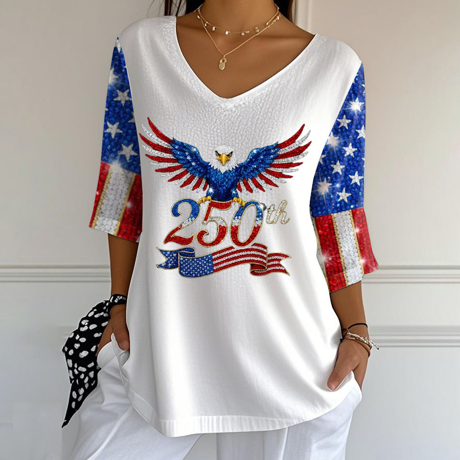 Women's America 250th Anniversary America Patriotic Half Sleeve Top