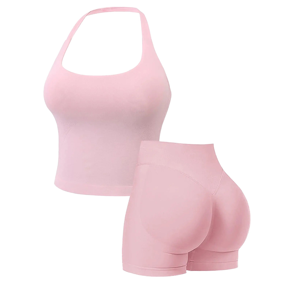 Two-Piece Women's Halter Top & High Waist Shorts Sports Set