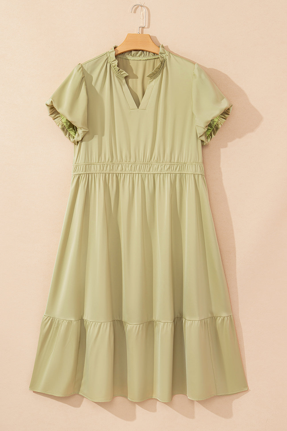 Laurel Green Notched V Neck Puff Sleeve Plus Size Maxi Dress