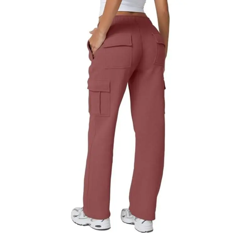 Women's multi-pocket solid color pants