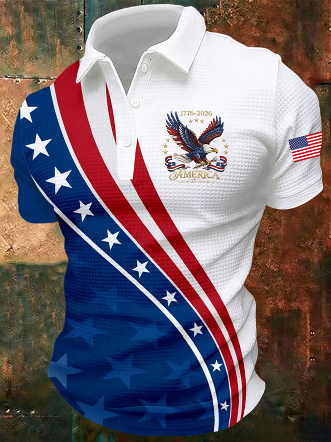 Men's 250th Anniversary Printed Waffle Gown Polo Shirt