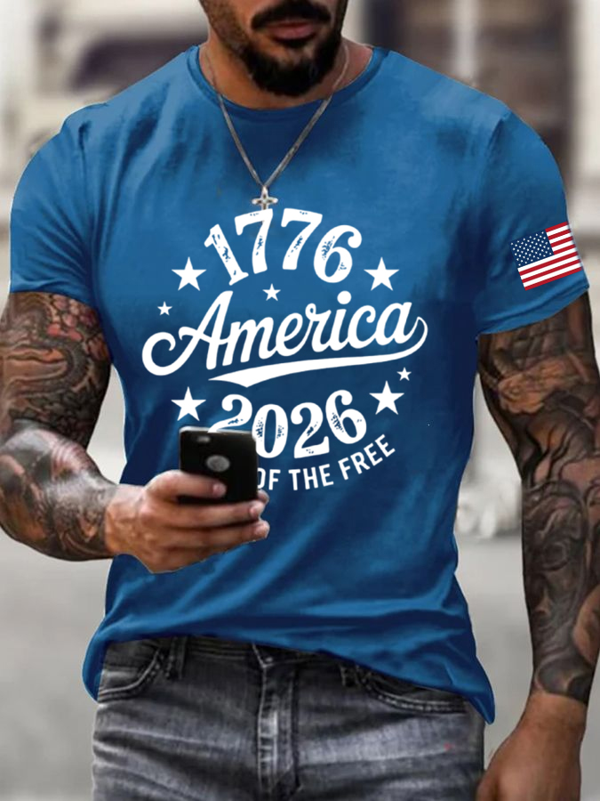 Men'S Flag Printed Short Sleeved Casual T-Shirt